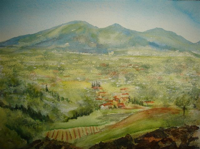 2008 View from Villa Carli, Tuscany Watercolour